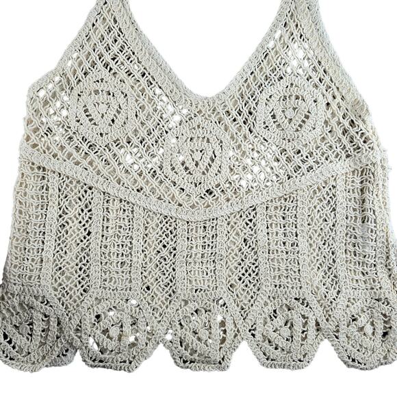 Miss Me Womens Crochet Tank Top Medium Hippie Festival Beaded - Picture 3 of 5